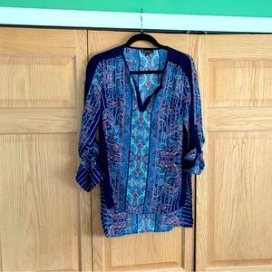 Beautiful blue and pink paisley tunic length blouse small